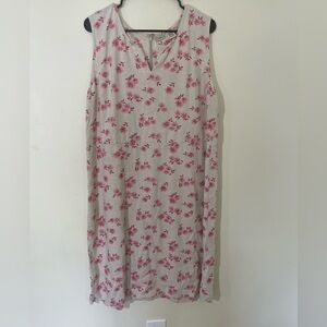 Vintage L.L. Bean Linen Blend Pink Floral Midi‎ Dress 18 Grannycore Cottagecore